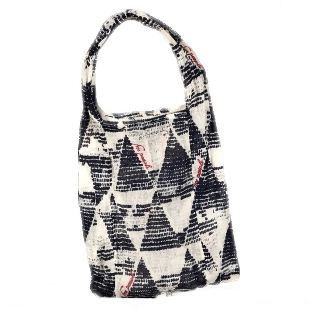 Free People Blue/White Lightweight Gauze Mini Hobo Shopping Tote Reusable Bag
